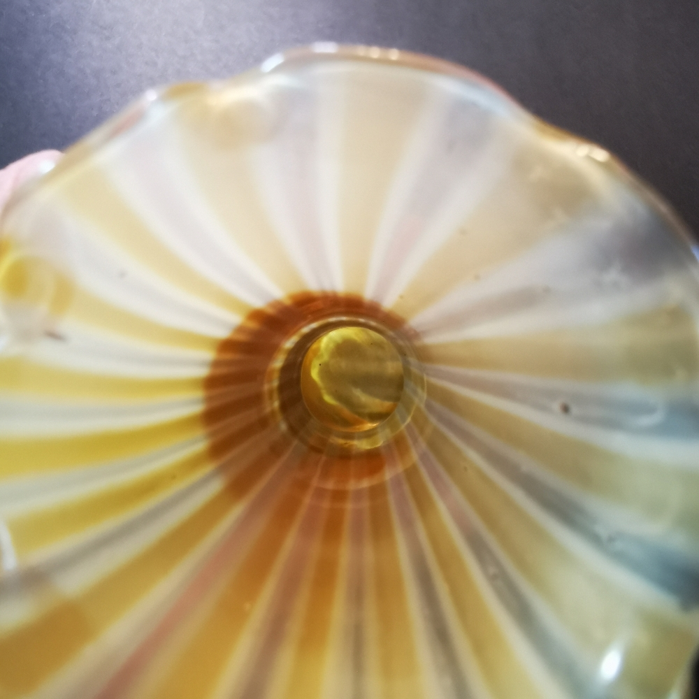 Art Glass Vase / Bud Vase ~ Striped Butterscotch Colour ~ Ruffled Rim - Picture 13 of 14